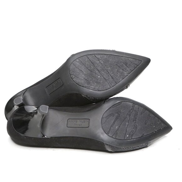 Anne Klein FLICKA Faux Suede & Leather Point Toe Pumps Office Heels Snake Black - Picture 4 of 9